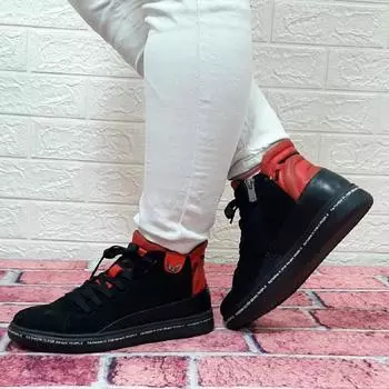 Voyager 8498 Черно-красные ботильоны из натуральной кожи с противоскользящей подошвой и молнией