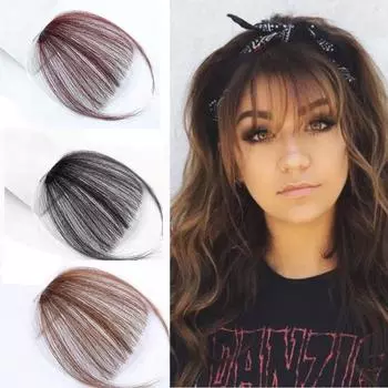 Воздушная челка Чистая челка Наращивание волос Синтетический парик Натуральный Черный Светло-коричневый Темно-коричневый Черный Высокотемпературное волокно