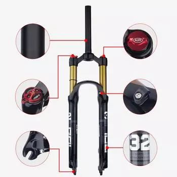 Воздушная передняя вилка для горного велосипеда Сверхлегкая 29 дюймов/27,5 дюймов/26 дюймов с дистанционным управлением из магниевого сплава 26in straight pipe wire control