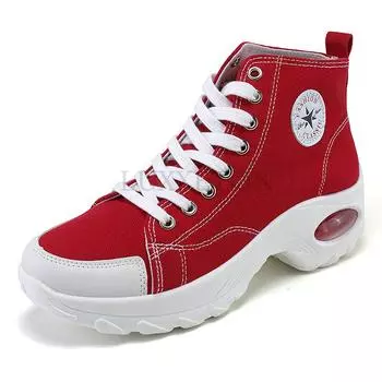 Воздушная подушка холст высокий верх толстая подошва увеличивающая рост женская обувь для повседневного комфорта амортизация модная пара доска обувь 36 винный