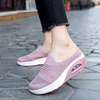 Воздушная подушка качающаяся сетчатая обувь модная женская летняя дышащая повседневная обувь 2024 года модная женская обувь с одной педалью 35 чёрный