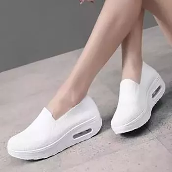 Воздушная подушка Увеличить женские сетчатые дышащие мокасины кроссовки однотонные спереди летние прогулочные повседневные туфли белые туфли 45 белый