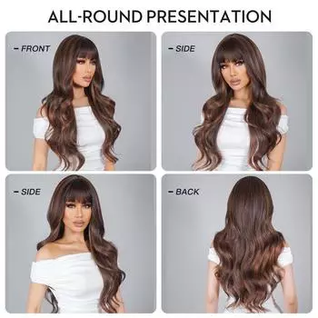 Воздушные челки Большие волны Длинные вьющиеся волосы Постепенное изменение Коричневый Высокотемпературный шелковый химический парик из химических волокон Парики из полных волос 1#