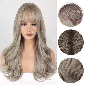 Воздушные челки большой волнистый парик женские длинные вьющиеся волосы модный парик на всю голову женские волосы