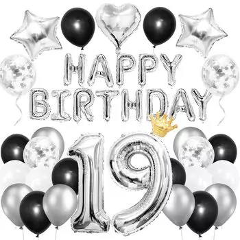 Воздушные шары Iysoll на день рождения, набор воздушных шаров для украшения дня рождения, серебряные воздушные шары с цифрами, 19 лет, С ДНЕМ РОЖДЕНИЯ, гирлянда, конфетти, воздушные шары, празднование юбилея