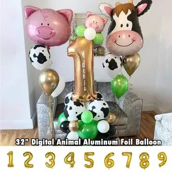 Воздушные шары с цифровыми номерами, 32 дюйма, большие фольгированные майларовые воздушные шары с животными для вечеринки по случаю дня рождения -1