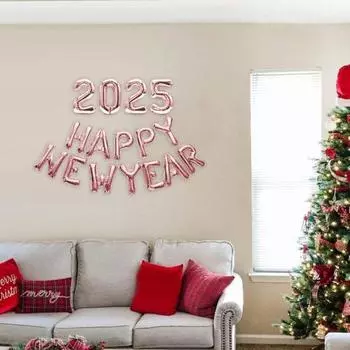 Воздушные шары с Новым годом 2025 года, 16-дюймовые буквы, цифры, алюминиевые фольгированные шары, многоразовые праздничные шары для празднования Нового года розового золота