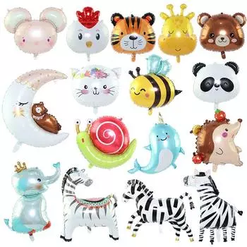 Воздушные шары с животными Зоопарк Тигры Львы Слоны Жирафы Алюминиевые фольгированные шары Детские дни рождения Вечеринки с животными Декоративные шары