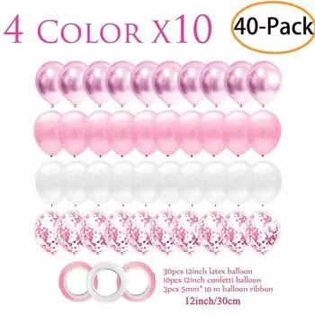 Воздушные шары Свадебные принадлежности для вечеринок Baby Shower День святого Валентина День рождения Розовый С юбилеем Украшения для девочек Латекс День ребенка 43pcs&12INCH