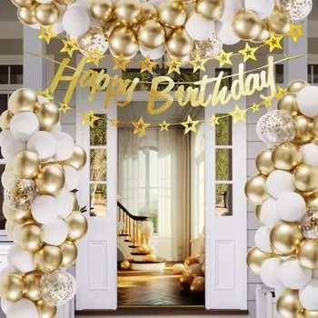 Воздушные шары Украшение на день рождения Воздушный шар С днем рождения С днем рождения Золотые белые шары 100 шт. Набор с ручным насосом День благодарения Вечеринка Выпускной Церемония золотой