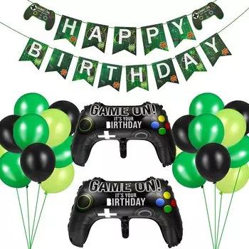 Воздушные шары Видеоигра Воздушные шары Набор украшений для вечеринки по случаю дня рождения Гирлянда Баннер «С днем рождения» Синий воздушный шар Контроллер для игры в воздушный шар Украшение для вечеринки