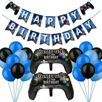 Воздушные шары Видеоигра Воздушные шары Набор украшений для вечеринки по случаю дня рождения Гирлянда Баннер «С днем рождения» Синий воздушный шар Контроллер для игры в воздушный шар Украшение для вечеринки