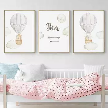 Воздушные шары, животные, холст, картина, детский постер, художественный принт, скандинавский детский декор для детской спальни, мультяшная настенная картина 21*30cm