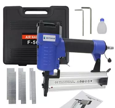 Воздушный финишный гвоздезабивной пистолет Sutekus Air Tacker с нормальным давлением и 600 финишными гвоздями. Легкий и компактный, предотвращает осечки. Руководство по эксплуатации на японском языке.