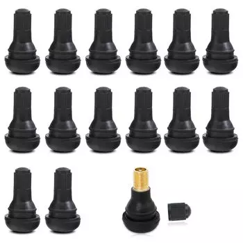 Воздушный клапан, Вставной клапан, Резиновый клапан для бескамерных шин, С золотником, Прямой тип из черной резины, Для автомобилей/мотоциклов (TR412 x 15 штук)