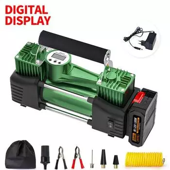 Воздушный компрессор насос для накачивания шин с цифровым манометром сверхмощный двухцилиндровый 12-вольтовый насос для шин красный