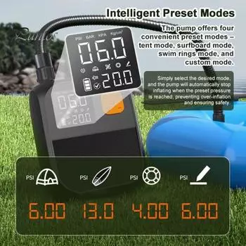 Воздушный насос 25PSI, 8000 мАч, аккумуляторная батарея, лопастной насос, электрический портативный автомобильный насос с цифровым дисплеем, инструмент для быстрой накачки чёрный