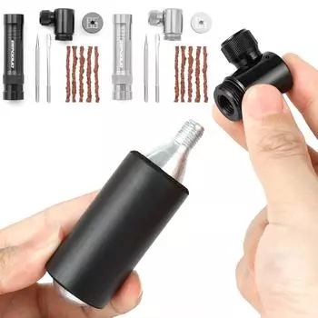 Воздушный насос CO2 с комплектом для ремонта бескамерных шин, клапан Schrader и Presta, портативный насос для накачивания шин, алюминиевый сплав, аксессуары для велосипеда серебряный