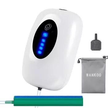 Воздушный насос типа WANKOO с зарядкой через USB, аккумулятором 2600 мАч, бесшумный, 30 дБ, портативный, обеспечивает подачу кислорода в течение 25 часов непрерывно, может работать в течение 50 часов в прерывистом режиме