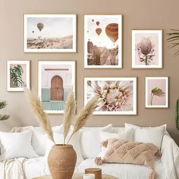 Воздушный шар цветок марокканский дверной фасад Монстера настенная живопись печать на холсте скандинавский плакат Декор фотографии для гостиной A4 21X30cm No Framed