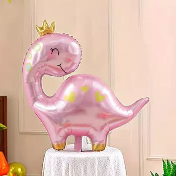 Воздушный шар из алюминиевой фольги с изображением розового динозавра на день рождения — идеальный выбор для украшения вечеринки и подарков, не требует электропитания