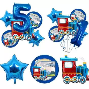 Воздушный шар из алюминиевой фольги с номером 0-9 в стиле поезда на день рождения, креативный мультфильм, украшение из воздушных шаров в синей серии 9