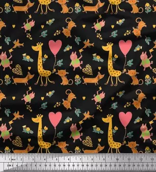 Воздушный шар из японской креп-атласной ткани Soimoi | Ткань с цветочным и милым принтом в виде животных, 1 метр, 42 дюйма 42 Inch Wide - Poly Crepe чёрный