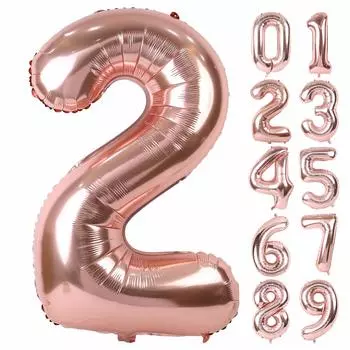 Воздушный шар Lausatek, алюминиевый воздушный шар с цифрой 2, 40 дюймов, большой, для дня рождения, украшения на годовщину, вечеринки, 90 см, розовое золото, прибл.