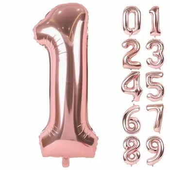 Воздушный шар Lausatek, алюминиевый воздушный шар с цифрой 1, 40 дюймов, большой, для дня рождения, украшения на день рождения, годовщины, вечеринки, 90 см, розовое золото, прибл.
