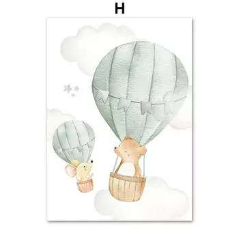 Воздушный шар Машина Медведь Кролик Слон Мечта Настенное искусство Холст Живопись Постеры и принты Картина Декор детской комнаты для младенцев и детей 21cm30cm NoFrame