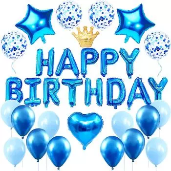 Воздушный шар на день рождения Украшение на день рождения Воздушный шар С ДНЕМ РОЖДЕНИЯ Гирлянда Конфетти Воздушный шар для вечеринки Празднование юбилея Сюрприз унисекс Синий от Iysoll