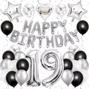 Воздушный шар на день рождения, украшение на 19-летие, большой воздушный шар с цифрой, гирлянда на день рождения, воздушный шар с конфетти, вечеринка по случаю дня рождения для мальчиков и девочек, серебристый, черный