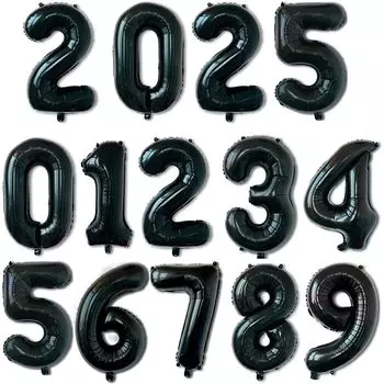 Воздушный шар с цифрой BTZO, цифра на день рождения, с днем рождения, 35 см, маленький размер, украшение на годовщину, сюрприз, набор на годовщину, Новый год 2025, черный, прибл. чёрный