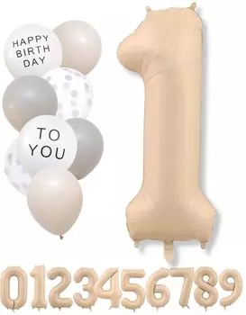 Воздушный шар с цифрой La Kissa бежевый большой набор воздушных шаров на день рождения, тусклый воздушный шар с цифрой, украшение цвета слоновой кости на день рождения (1, Бежевый)