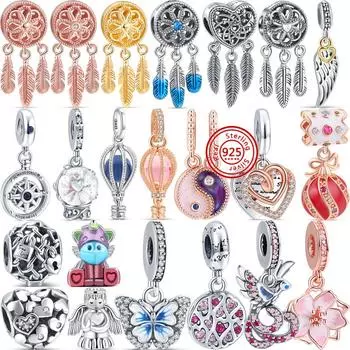 Воздушный шар с крыльями ангела и перьями, паве, новейшая распродажа, бусины подходят для оригинального браслета-подвески, ювелирные изделия из стерлингового серебра 925 пробы