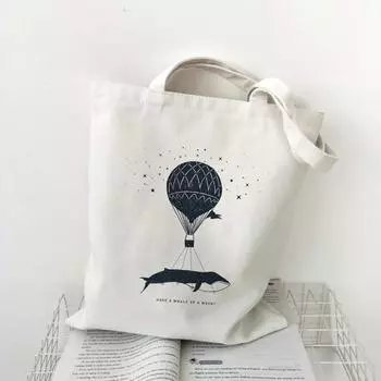 Воздушный шар с милым принтом кита, сумки на ремне, сумка для покупок в стиле Харадзюку, большая вместительная уличная сумка для стрельбы, женская сумка-кошелек 24*26cm