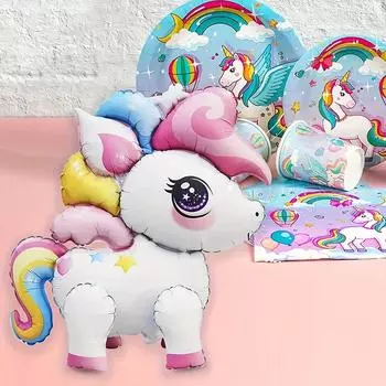 Воздушный шар в виде 3D-единорога, разноцветный, из алюминиевой фольги, милый праздничный воздушный шар в виде Пегаса, не требует электропитания, подходит для свадьбы, помолвки белый
