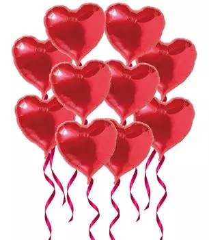Воздушный шар Yullymerry Heart Red, набор из 10 штук, 32 см, соломинка с лентой и наклейками, алюминиевый шар, двухсторонний красный