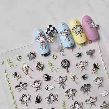 Воздушный змей Ласточка Птица Китайские наклейки для ногтей Цветы Китайские украшения для ногтей Весна j Bronzing