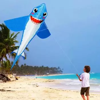 Воздушный змей Shark для детей и взрослых, летающий змей на открытом воздухе с линией 30 м для пляжного парка, легко летать синий