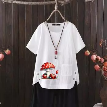 Возрождение винтажа 70-х: Хлопковый топ с расклешенными рукавами и увеличенным V-образным вырезом S белый