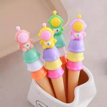 Возвращение в школу, 10 шт., 0,5 мм, креативная гелевая ручка в форме мороженого в виде астронавта, мультяшный астронавт, ручка на водной основе, симпатичные канцелярские принадлежности розовый