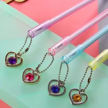 Возвращение в школу, 10 шт., 0,5 мм, креативная имитация драгоценного камня, гелевая ручка с подвеской в виде сердца для девочек, черная водяная ручка, офисная ручка для подписи жёлтый