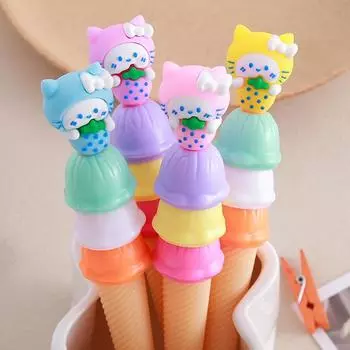 Возвращение в школу, 10 шт. 0,5 мм, гелевая ручка в форме конуса в виде кота, ручка в форме милого канцелярского товара для студентов, ручка для мороженого, ручка для подписи розовый