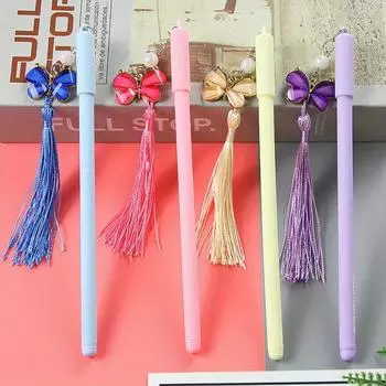 Возвращение в школу, 1 шт., 0,5 мм, креативная ручка-бабочка с кисточкой, подвеска, высококачественная канцелярская ручка, гелевая ручка для девочек синий