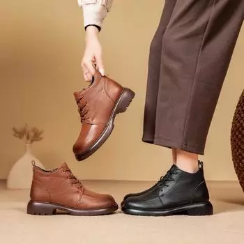 Возврату и обмену не подлежит [Распродажа] Нескользящие женские бархатные кожаные полусапожки для мам, полусапожки из коровьей кожи первого слоя для женщин среднего возраста 35 чёрный