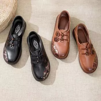 Возврату и обмену не подлежит [Распродажа] Первый слой туфель из коровьей кожи, натуральная кожа, мягкая подошва, новые бабушкины одинарные туфли на плоской подошве. 35 коричневый