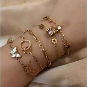 Возвышенные, изысканные, без потускнения, настоящие розовые позолоченные циркониевые ювелирные изделия в виде бабочек, браслеты-цепочки из нержавеющей стали chain bracelet