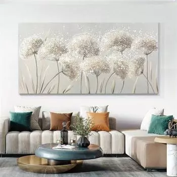 Впечатление от цветов Одуванчики Акварель Современный стиль Украшение дома Подвесная картина Картина маслом 20x40cm