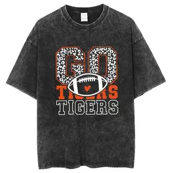 Вперед Тигры Принт Буквами Женская Футболка Стираная Оверсайз Унисекс Парная Короткий Рукав Уличный Хип-Хоп Топ Милашка Y2k Футболки S